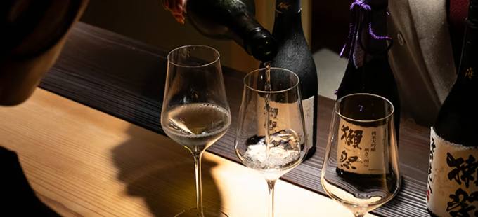 Sake poured into tasting glasses